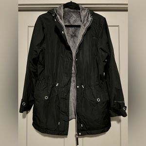 Free Country Hooded Black Rain Jacket with Raschel Fleece Lining - Size L